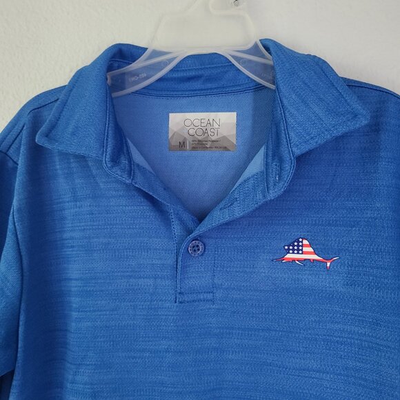 Ocean Coast boys blue short sleeve 3/4" button down lightweight collared shirt M - Picture 3 of 10